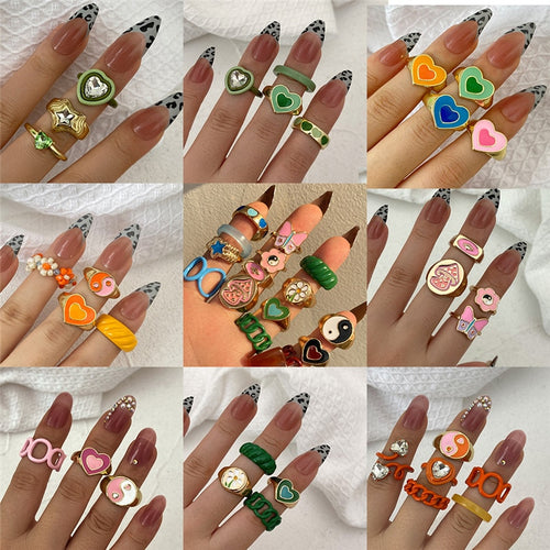 Flower Power Ring Sets Hand-bemalt